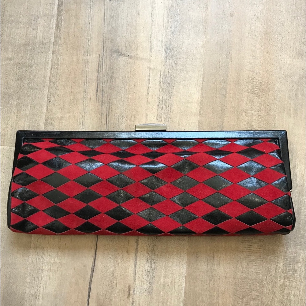 St. John Red and Black Checkered Clutch